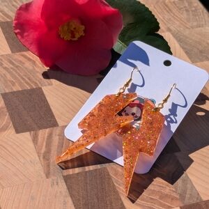 Sparkling Orange Lightning Bolt Earrings